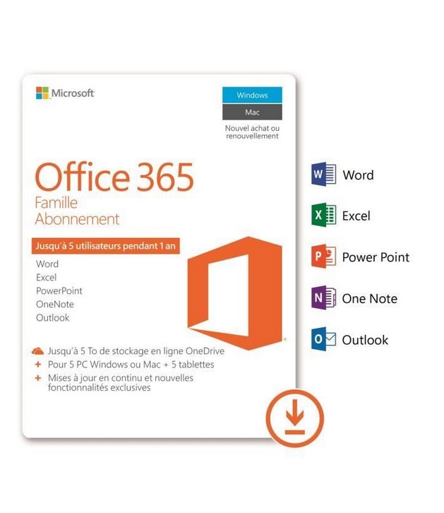 Microsoft 365 Famille - 6 utilisateurs - PC ou Mac - Abonnement 1