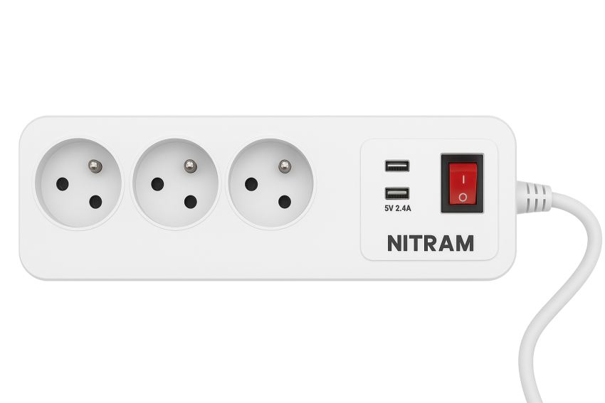 MULTIPRISE NITRAM -P0420SUD0-FR 4 PRISES Francaise  + 2 Ports USB